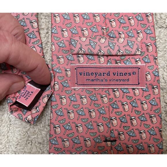 Vineyard Vines Pink Blue Mai Tai Silk Tie Cocktail Lime Umbrella Happy Hour - Picture 3 of 4